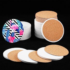 48 Pieces Round Ceramic Tiles for Crafts Coasters 4 Inch White Unglazed Ceramic Coasters with Cork Backing Pads for Ink or Acrylic Pouring, DIY, Mosaics, Painting Projects, Decoupage