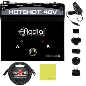 Liquid Audio Radial Engineering Hotshot 48 Condenser Microphone Switcher Bundle with Pig Hog PHM10 8mm XLR Microphone Cable Instrument Polishing Cloth
