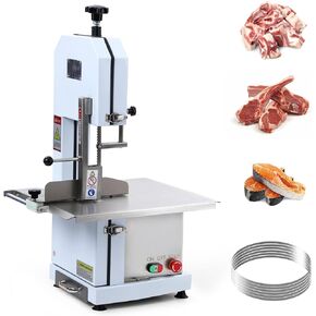 Electric Bone Saw Machine 750W, Commercial Electric Meat Bandsaw 0.39～6.7 Inches Cutting Thickness 19.68'' x 17.32'' 6 Saw Blades Table Sawing for Cutting Chops, Frozen Meat, Fresh Bone Meat(750W)