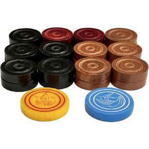 Professional Carrom Board Game International Champion Wooden 8mm Coins, Set of 24 Coins with 2 Striker Included