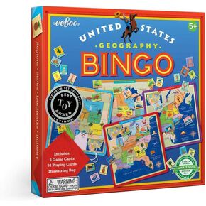 eeBoo: United States Geography Bingo Game, for 2 to 6 Players, Includes 6 Game Cards, 84 Playing Cards, & Drawstring Bag, for Ages 5 and up