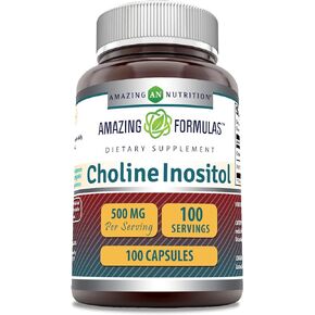 Amazing Formulas Choline Inositol 500mg Capsules Supplement | Non-GMO | Gluten Free | Made in USA (100 Count)