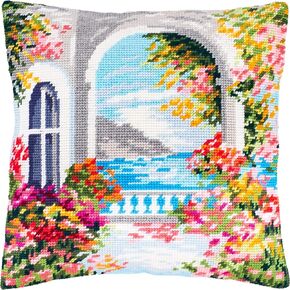 Mediterranean. Needlepoint Kit. Throw Pillow 16×16 Inches. Printed Tapestry Canvas, European Quality