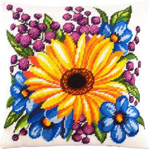 Brvsk Sunflower Among Flowers. Needlepoint Kit. Throw Pillow 16×16 Inches. Printed Tapestry Canvas, European Quality