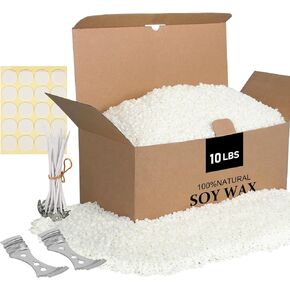 شمع الصويا SAEUYVB لصنع الشموع، شمع الشموع الطبيعي لصنع الشموع، شمع الصويا المحبب - خالي من البارافين، خالي من شمع العسل، 20 فتيلة شموع قطنية، 20 ملصق فتيل وجهازين مركزيين (10 رطل) in Kuwait