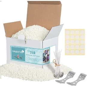 SAEUYVB Soy Wax for Candle Making，Natural Candle Wax for Candle Making, Granulated Soy Wax - Paraffin-Free, Beeswax-Free, 20 Cotton Candle Wicks, 20 Wick Stickers & 2 Centering Devices(10 lbs)