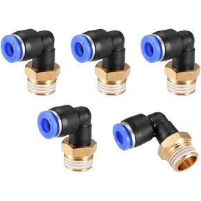 uxcell Push to Connect Tube Fitting Male Elbow 6mm Tube OD x G1/4 Thread Pneumatic Air Push Fit Lock Fitting Blue