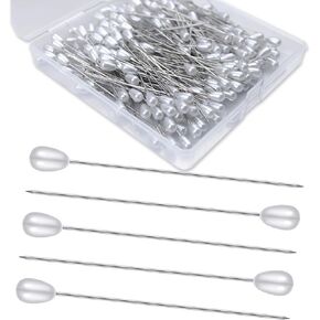 250PCS Teardrop Corsage Pins 2 Inches White Pearl Floral Flower Boutonniere Bouquet Straight Pins for Wedding Bridal Hair Accessories Jewelry DIY Decoration Craft Sewing Quilting