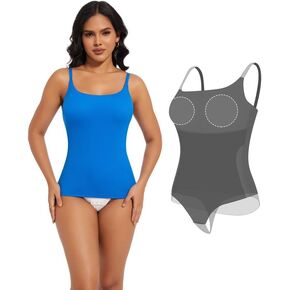 SHAPERIN Women's Cami Bodysuit Built in Shapewear Bra Tummy Control Camisole Tank Top Thong Leotard