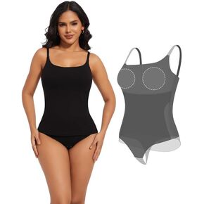 SHAPERIN Women's Cami Bodysuit Built in Shapewear Bra Tummy Control Camisole Tank Top Thong Leotard