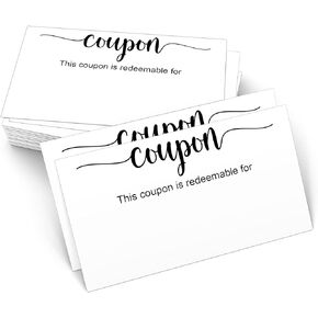 321Done Blank Coupon Cards Tan, 3.5x2 (50 Pack) Made in USA, Little DIY Gift Certificate, Vouchers for Present, Holiday, Valentines Simple Redeemable For Design, Thick Paper, Space to Personalize