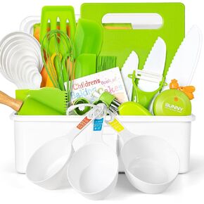30PCS Kids Cooking Sets Real, Kids Cooking and Baking Gift Set with Storage Case Timer Kid Safe Knives Cutting Board, Toddler Real Kitchen Accessories, Birthday Gifts for Girls & Boys Age 3 - 8