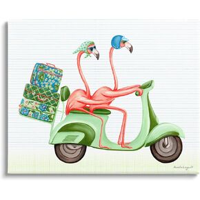 Stupell Industries Flamingo Couple Riding Motor Scooter Packed Luggage, Design by Amelie Legault