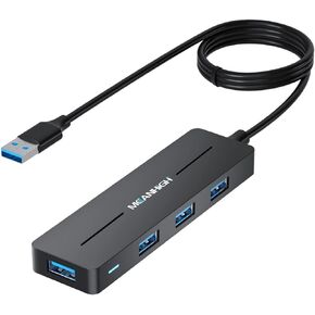 MEANHIGH USB Hub, 3.0 4-Port Ultra-Slim Data USB Expander with 4 FT Extended Cable Compatible with MacBook, Mac Pro, Mac Mini, iMac, Surface Pro, XPS, PC, Flash Drive, Mobile HDD