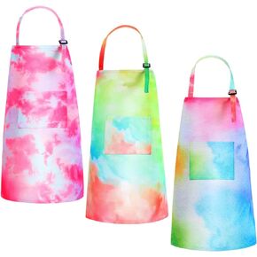 3 Pieces Tie Dye Art Apron For Kids Adjustable Painting Apron Kids Cooking Aprons cute Artist Tie Dye Apron With Pocket For Child Home Kindergarten Party Supplies Apron For Boys Girls, 3 Styles