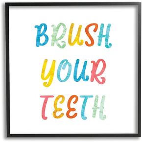 Stupell Industries Brush Your Teeth Dental Hygiene Kids Typography, Designed by Daphne Polselli Black Framed Wall Art, 24 x 24, Multi-Color
