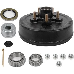 OCPTY Trailer Hub Brake Drum 10 x 2-1/4 Wheel Bearing Kits for 1-1/16 Outer 1-3/8 Inner 5 Bolt Lug for 3,500 lb. Axles Tapered Spindle Grease Seal