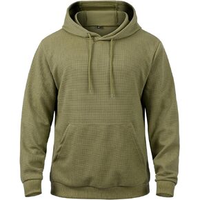 MANSDOUR Men's Hoodie Casual Long Sleeve Waffle Knit Drawstring Hoodies Pullover Sweatshirts With Pocket