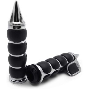 HTTMT TRHB114G-25-CD Chromed Spike 1 inch Rubber Hand Grip with Contoured Throttle Boss Compatible with Road Star Silverado MMLTD V Star 1100 Classic 650 Classic Custom