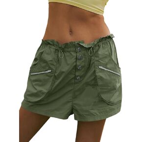 Fisoew Womens Cargo Shorts Relaxed Fit Low Waist Drawstring Hiking Outdoor Shorts with Pockets