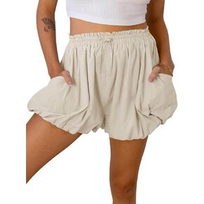 Fisoew Womens Summer Bubble Shorts Casual High Waisted Workout Puffy Shorts with Pockets