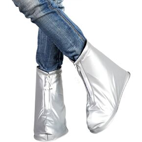 Garneck 1 Pair Waterproof Shoes Cover Skid-Proof Rain Shoes Cover Reusable Snow Overshoes Boots Protectors for Outdoor Walking Riding Size M (Silver Grey)
