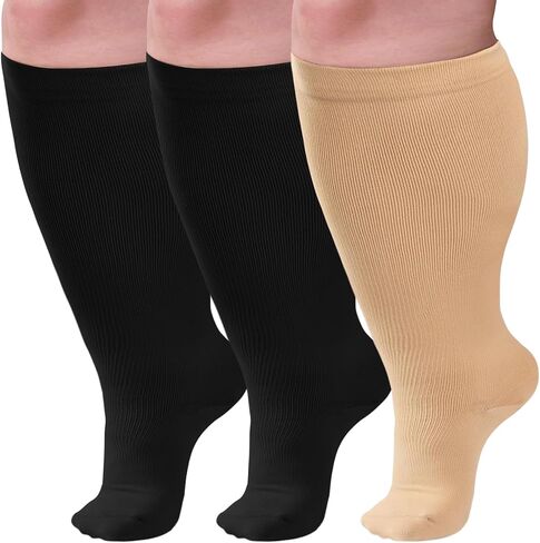YIFVTFCK 3 Pairs Plus Size Compression Socks Wide Calf for Women Men Extra Large Size Support Socks for Nurses Pregnant in Saudi Arabia