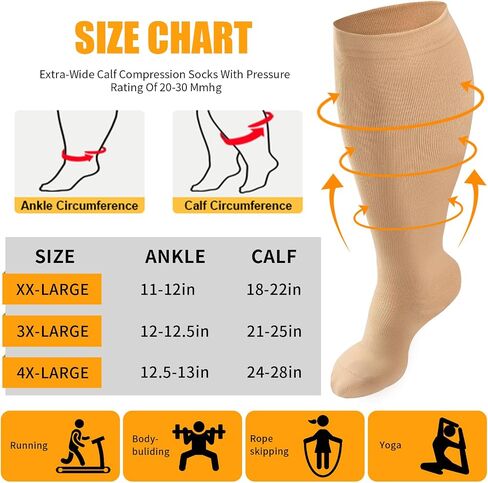 YIFVTFCK 3 Pairs Plus Size Compression Socks Wide Calf for Women Men Extra Large Size Support Socks for Nurses Pregnant in Saudi Arabia