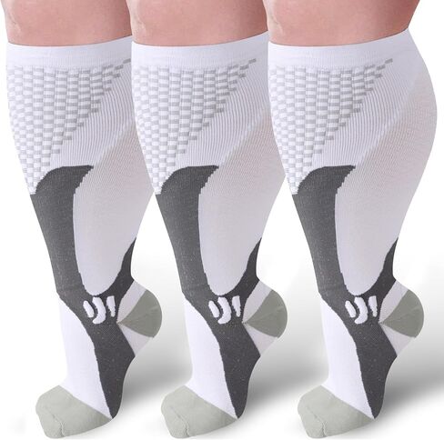 YIFVTFCK 3 Pairs Plus Size Compression Socks Wide Calf for Women Men Extra Large Size Support Socks for Nurses Pregnant in Saudi Arabia