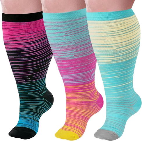 YIFVTFCK 3 Pairs Plus Size Compression Socks Wide Calf for Women Men Extra Large Size Support Socks for Nurses Pregnant in Saudi Arabia