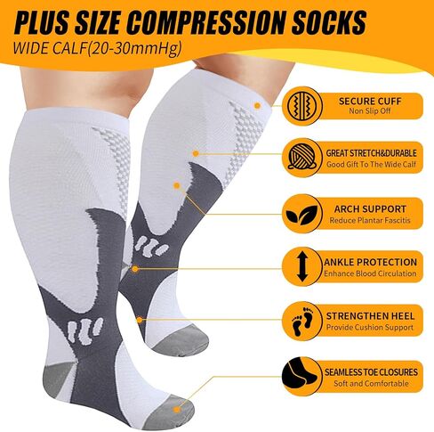 YIFVTFCK 3 Pairs Plus Size Compression Socks Wide Calf for Women Men Extra Large Size Support Socks for Nurses Pregnant in Saudi Arabia