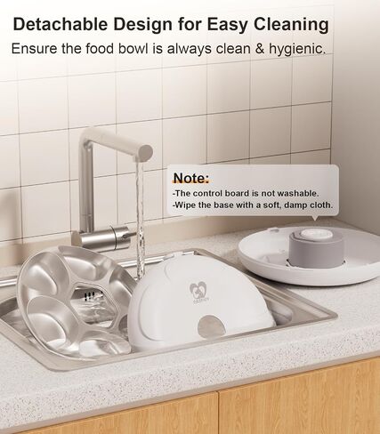 Casfuy Automatic Cat Feeder Cordless - موزع طعام القطط التلقائي مع صينية من الفولاذ المقاوم للصدأ للطعام الرطب، وحدة تغذية تلقائية قابلة لإعادة الشحن للقطط والكلاب الصغيرة مع مؤقت قابل للبرمجة ومؤشر بطارية منخفض in Kuwait