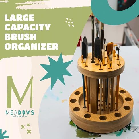 Meadows Art Supplies Paint Brush Holder for Artist Supplies - Paint Brush Organizer & Rotating Paint Brush Holder - Art Supply Storage Organizer for Paint Accessories & Supplies - Painting Supplies in Saudi Arabia
