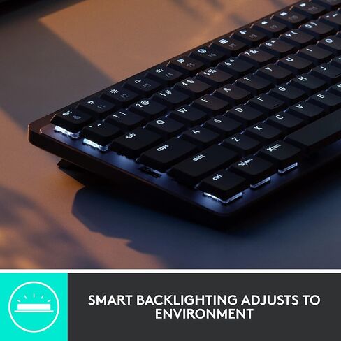 لوحة مفاتيح Logitech MX الميكانيكية الصغيرة اللاسلكية المضيئة، مفاتيح Clicky، إضاءة خلفية، بلوتوث، USB-C، macOS، Windows، Linux، iOS، Android، معدن (متجدد) in Saudi Arabia