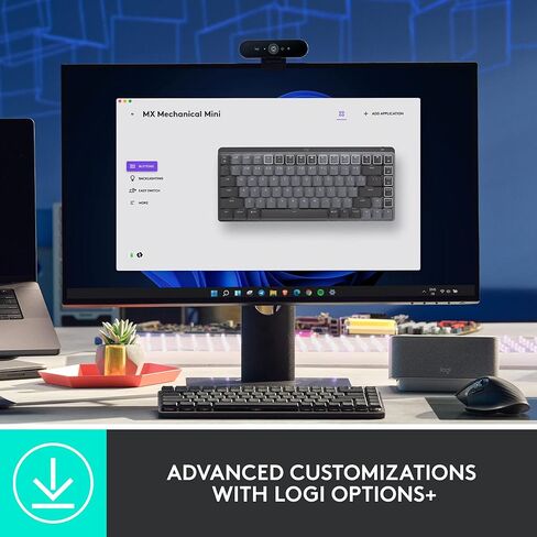 لوحة مفاتيح Logitech MX الميكانيكية الصغيرة اللاسلكية المضيئة، مفاتيح Clicky، إضاءة خلفية، بلوتوث، USB-C، macOS، Windows، Linux، iOS، Android، معدن (متجدد) in Saudi Arabia