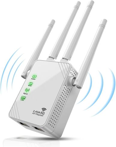2024 Enhanced WiFi Extender | 4X Faster, Dual Band 5GHz/2.4GHz Longest Range Up to 9,800 sq.ft| Supports 40+ Device | Internet Repeater with 2 Ethernet Port| Seamless Setup | for Multiple Device Users in Kuwait