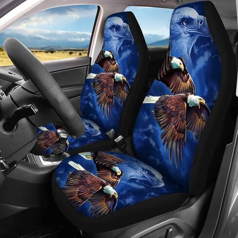 TOADDMOS Bald Eagle Car Seat Covers Full Set 8pc Front and Rear Bench Seat Covers Universal Fit for Most Cars,Sedans,Trucks or Vans with Steering Wheel Cover Seat Belt Cover,Auto Center Console Pad in Saudi Arabia