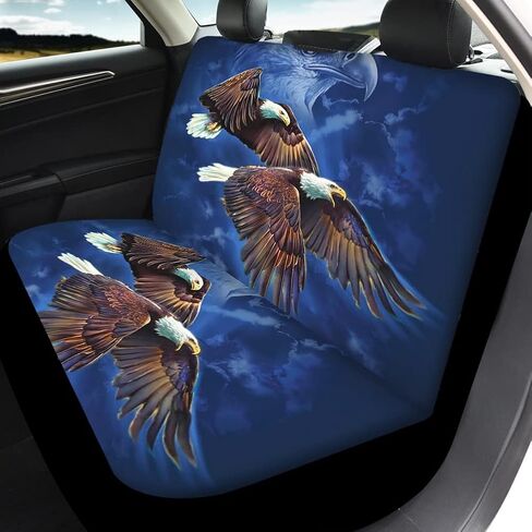 TOADDMOS Bald Eagle Car Seat Covers Full Set 8pc Front and Rear Bench Seat Covers Universal Fit for Most Cars,Sedans,Trucks or Vans with Steering Wheel Cover Seat Belt Cover,Auto Center Console Pad in Saudi Arabia