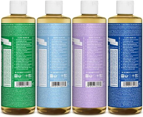 Dr. Bronner's - Pure-Castile Liquid Soap Variety Pack - Almond, Lavender, Baby Unscented, & Peppermint, Made w/Organic Oils, 18-in-1 Uses: Face, Body, Hair, Laundry, Pets, Dishes, Etc. (16oz, 4-Pack) in Saudi Arabia