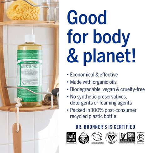 Dr. Bronner's - Pure-Castile Liquid Soap Variety Pack - Almond, Lavender, Baby Unscented, & Peppermint, Made w/Organic Oils, 18-in-1 Uses: Face, Body, Hair, Laundry, Pets, Dishes, Etc. (16oz, 4-Pack) in Saudi Arabia