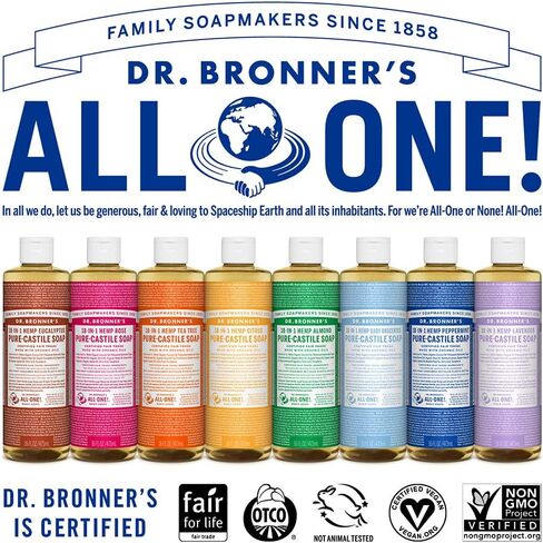 Dr. Bronner's - Pure-Castile Liquid Soap Variety Pack - Almond, Lavender, Baby Unscented, & Peppermint, Made w/Organic Oils, 18-in-1 Uses: Face, Body, Hair, Laundry, Pets, Dishes, Etc. (16oz, 4-Pack) in Saudi Arabia