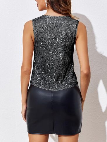 صدرية نسائية من Imily Bela مُزينة بالترتر بدون أكمام ورقبة على شكل حرف V وربطة عنق أمامية لامعة للحفلات in Kuwait