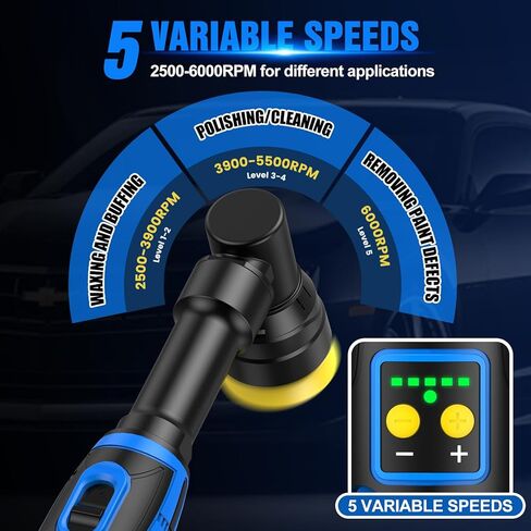 Avhrit Mini Car Polisher, Cordless Orbital Buffer with 2 Batteries Pads Kit, 5 Variable Speed 2500-6500RPM for Car Detailing 1 Inch, 1.5 Inch, 2 Inch Pads in Kuwait