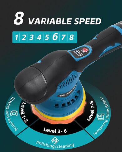 جهاز تلميع لاسلكي، جهاز تلميع عازل لاسلكي مع قطعتين بطارية قابلة لإعادة الشحن بقوة 20 أمبير في الساعة، عازل سيارة لاسلكي 8 سرعات متغيرة، مخازن مؤقتة للسيارة لاسلكية وملمعات للمخزن المؤقت/جهاز التلميع/الصنفرة in Kuwait