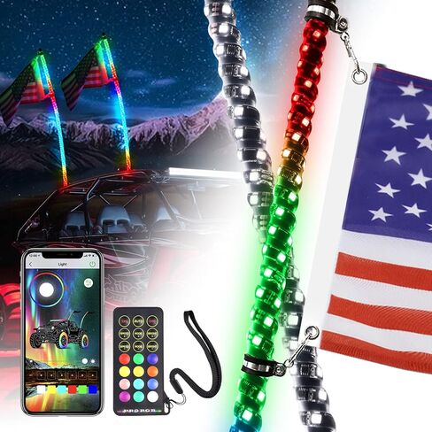 Yiswhis 2PCS 3FT RGBW LED Spiral Whip Light, Chasing Color -Remote & APP Control with Turn Signal and Brake Light Functions, for SXS UTV Polaris RZR Can-Am Dune Buggy 4x4 Trucks in Saudi Arabia