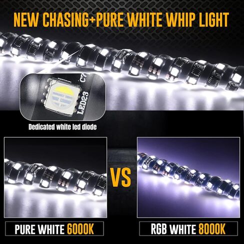 Yiswhis 2 قطعة 3FT RGBW LED ضوء سوط حلزوني، مطاردة اللون - التحكم عن بعد والتطبيق مع إشارة الانعطاف ووظائف ضوء الفرامل، لشاحنات SXS UTV Polaris RZR Can-Am Dune Buggy 4x4 in Saudi Arabia