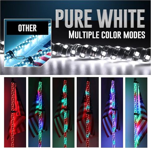 Yiswhis 2 قطعة 3FT RGBW LED ضوء سوط حلزوني، مطاردة اللون - التحكم عن بعد والتطبيق مع إشارة الانعطاف ووظائف ضوء الفرامل، لشاحنات SXS UTV Polaris RZR Can-Am Dune Buggy 4x4 in Saudi Arabia