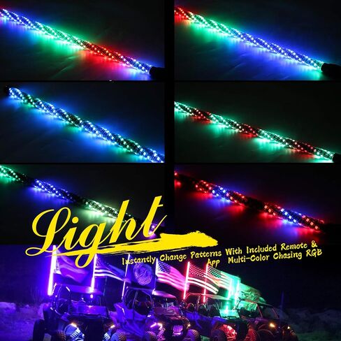 Yiswhis 2PCS 3FT RGBW LED Spiral Whip Light, Chasing Color -Remote & APP Control with Turn Signal and Brake Light Functions, for SXS UTV Polaris RZR Can-Am Dune Buggy 4x4 Trucks in Saudi Arabia