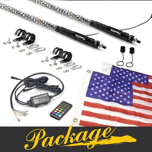 Yiswhis 2PCS 3FT RGBW LED Spiral Whip Light, Chasing Color -Remote & APP Control with Turn Signal and Brake Light Functions, for SXS UTV Polaris RZR Can-Am Dune Buggy 4x4 Trucks in Saudi Arabia