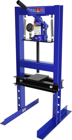 PULLAFUN Hydraulic Press, 6-Ton Benchtop Hydraulic Shop Press with Pressure Gauge, H-Frame Garage Floor Press, Adjustable Working Table Height, Blue in Saudi Arabia